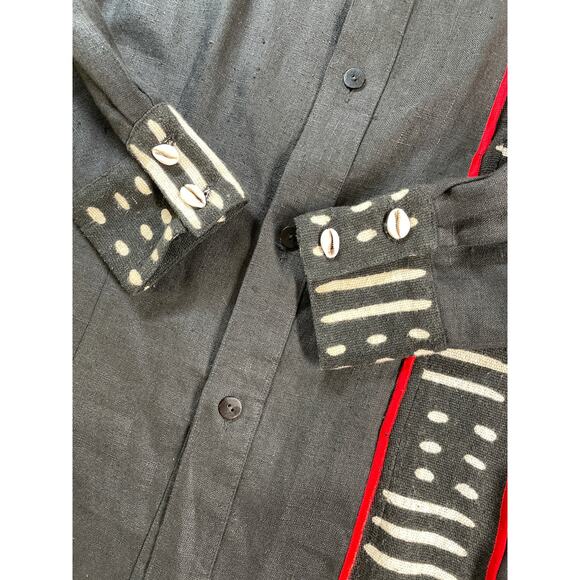 Unisex Vintage Linen Cotton Black & Red Tribal Ethnic Shirt & Pant Set Suit M - Picture 8 of 16